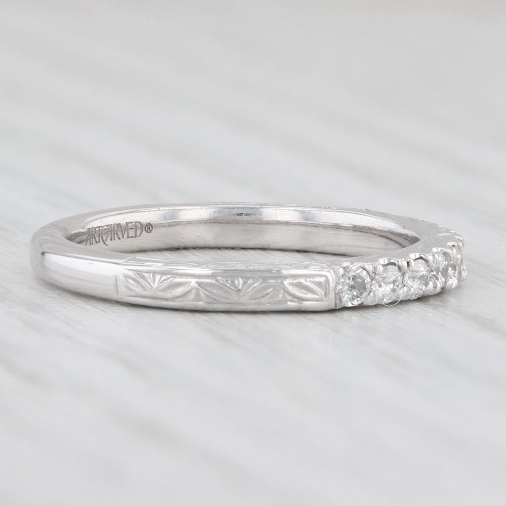 Light Gray New 0.33ctw Diamond Wedding Band 14k White Gold Sz 6.5 Stackable Ring Art Carved