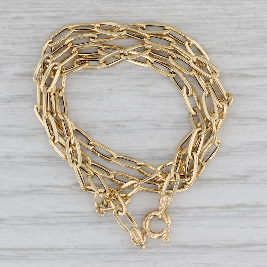Gray Elongated Paperclip Chain Necklace 14k Yellow Gold 18" 3mm
