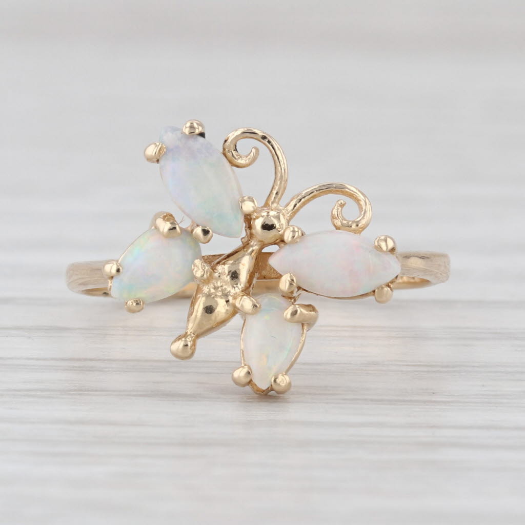 Opal Cabochon Butterfly Ring 14k Yellow Gold Size 6