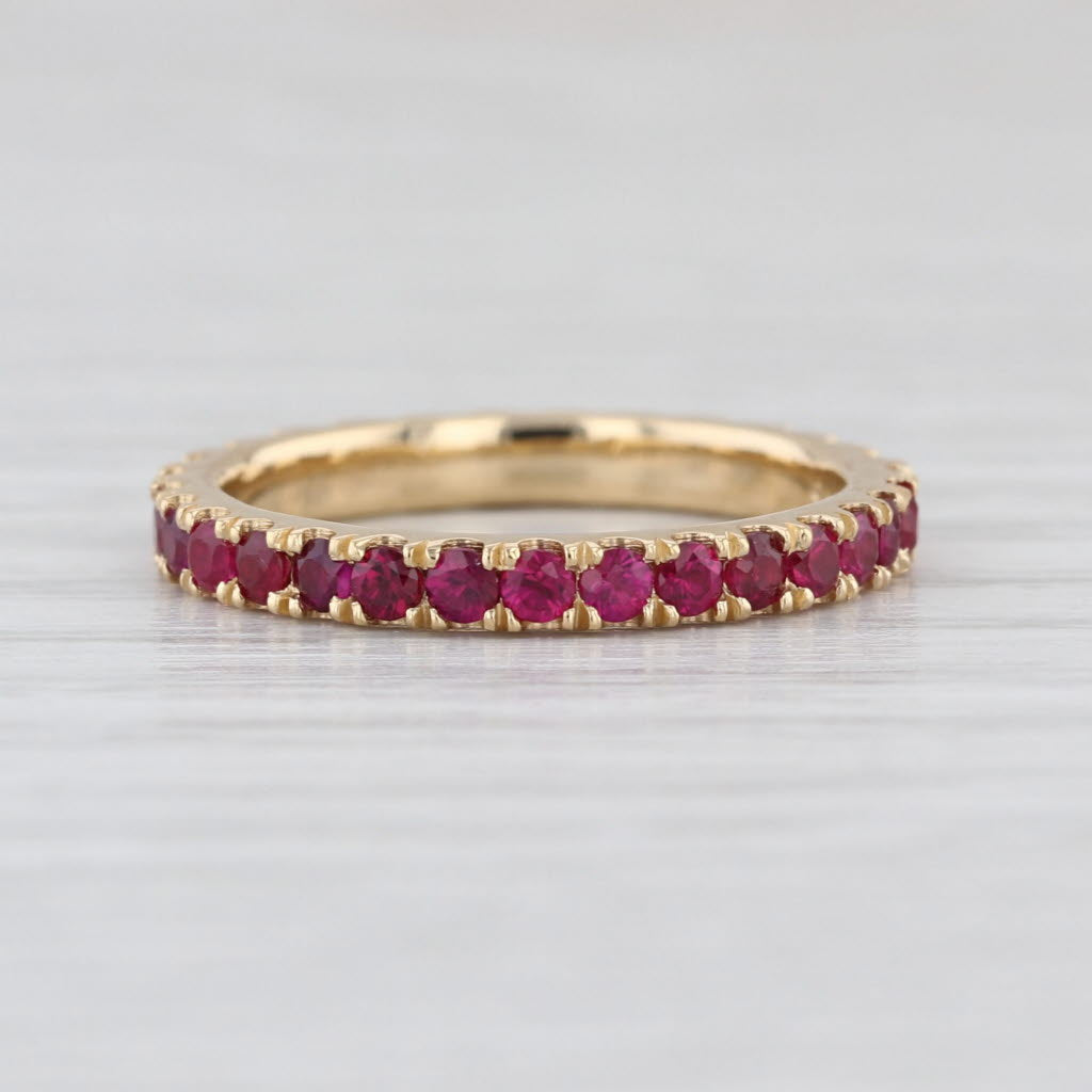 0.90ctw Natural Lab Grown Ruby Sapphire Eternity Ring 18k Gold Stackable Band