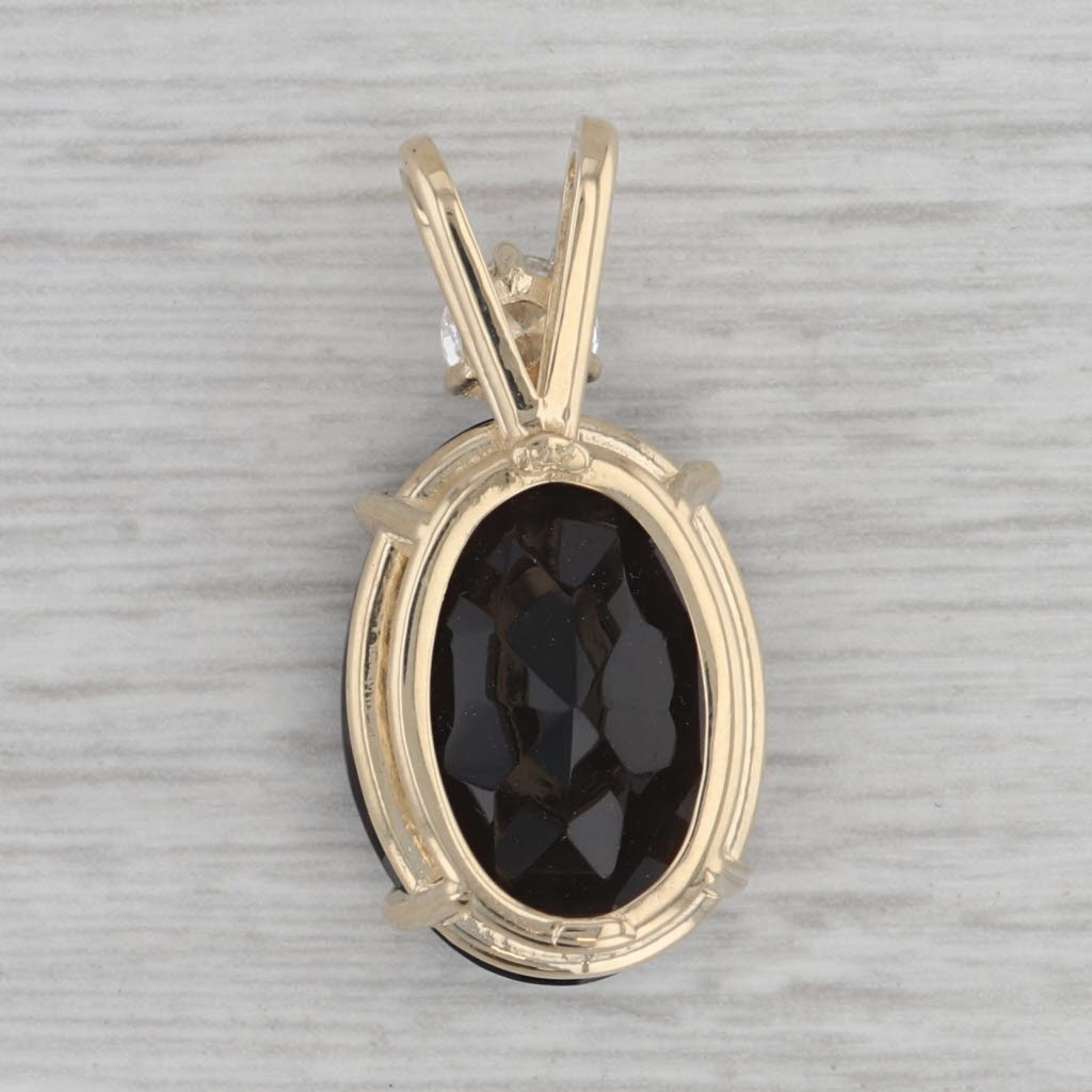 Gray 10.77ctw Oval Smoky Quartz Diamond Pendant 14k Yellow Gold