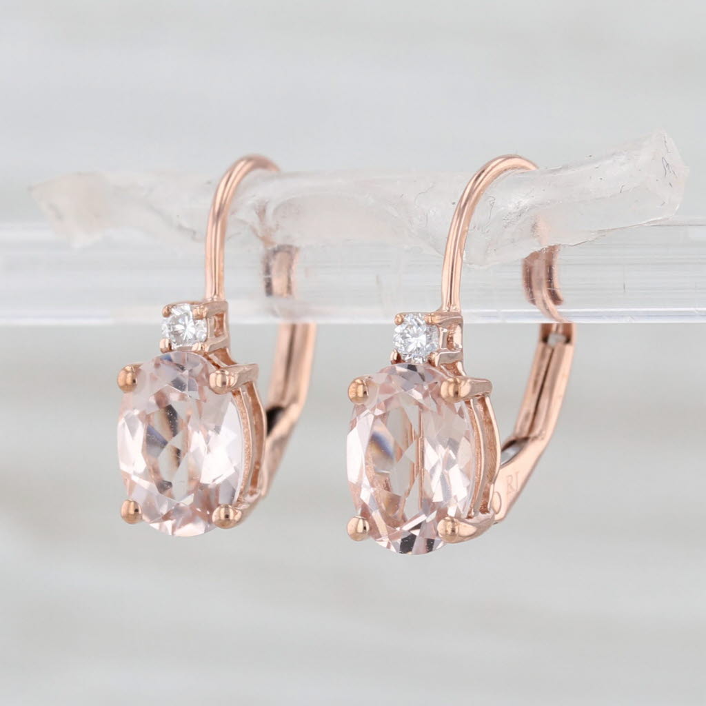 1.55ctw Morganite Diamond Drop Earrings 10k Rose Gold Lever Backs