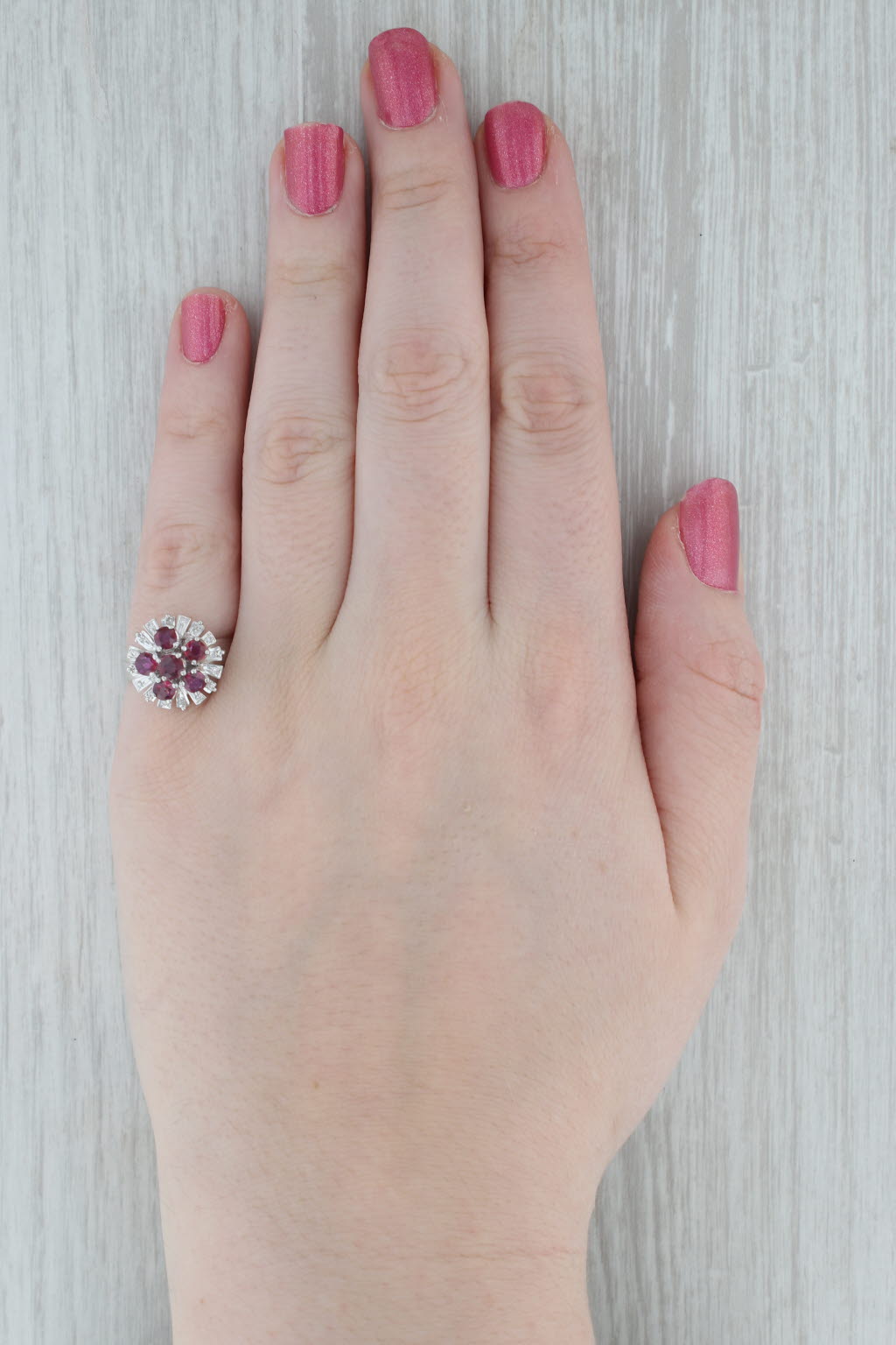 Gray 1.04ctw Ruby Diamond Cluster Ring Gold Palladium Silver Size 6.5