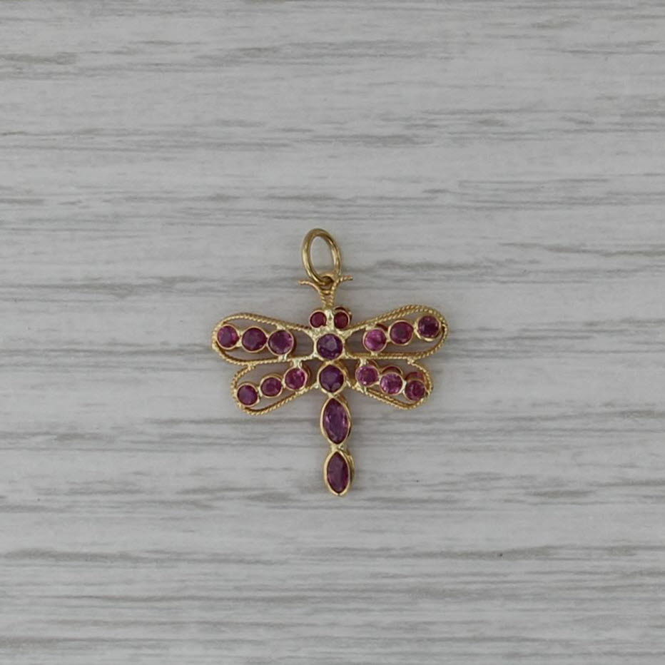1.90ctw Ruby Dragonfly Pendant 18k Yellow Gold Charm