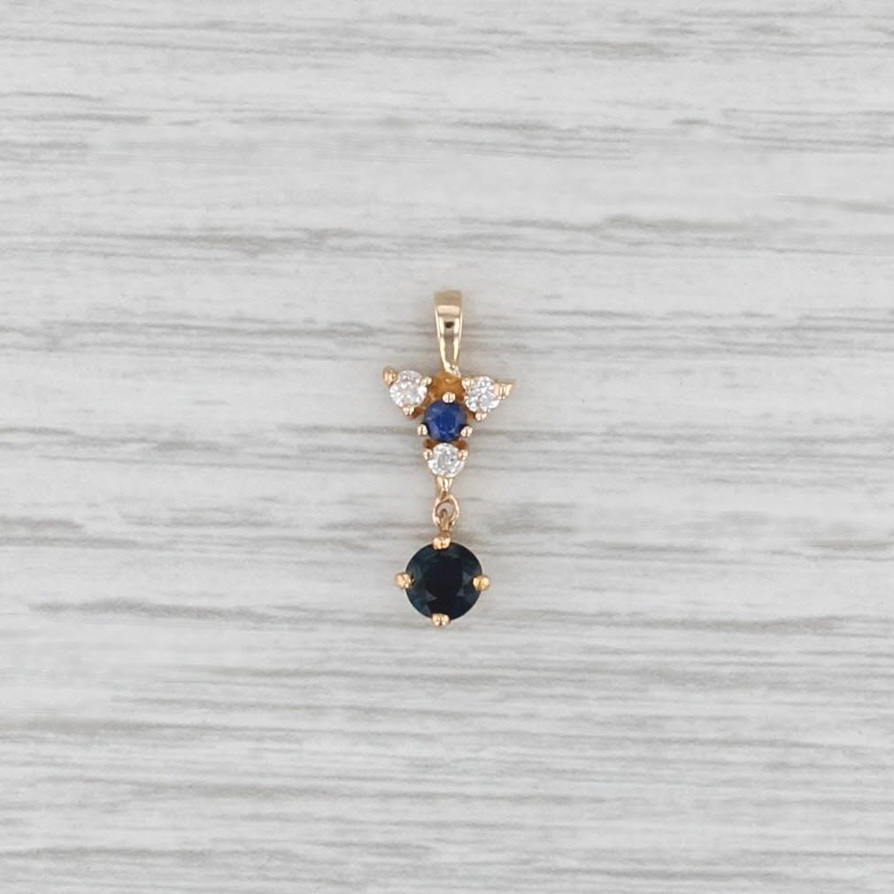 0.50ctw Blue Sapphire Diamond Small Drop Pendant 14k Yellow Gold