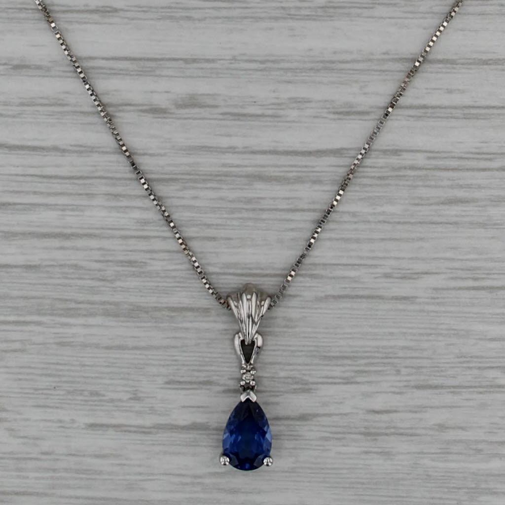 1.75 Lab Created Sapphire Diamond Pendant Necklace 10k White Gold 18" Box Chain