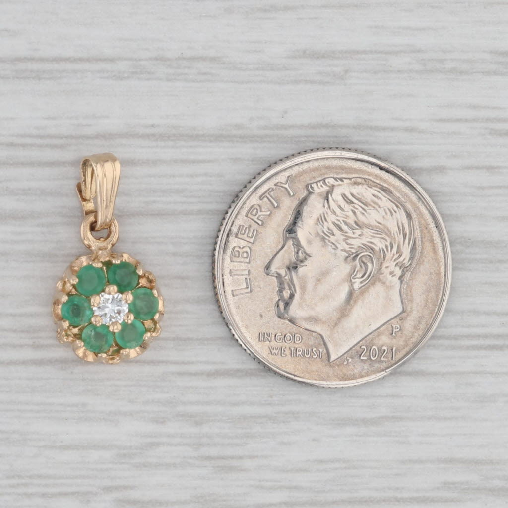 Gray 0.36ctw Emerald Diamond Flower Pendant 14k Yellow Gold Small Drop