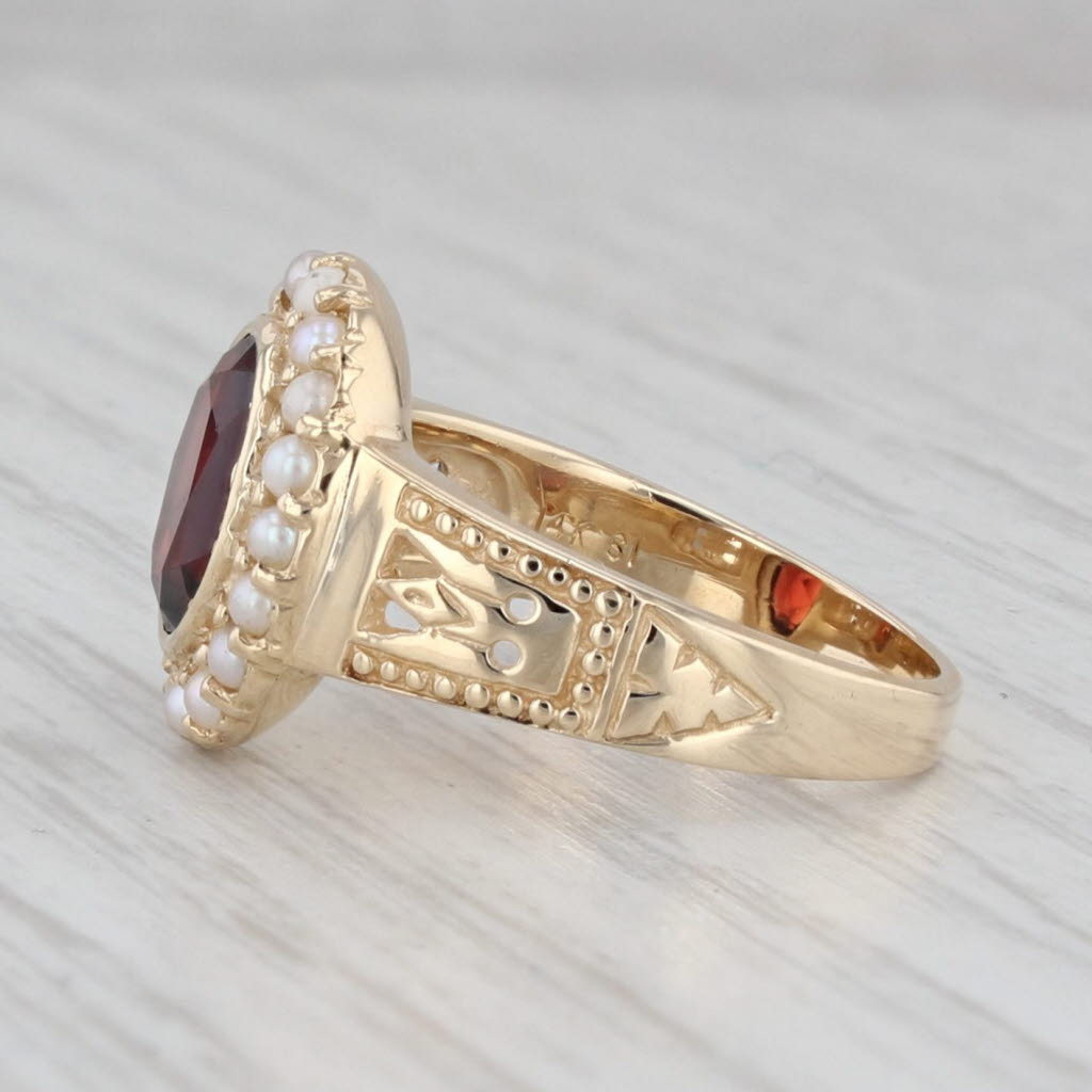 Gray Vintage 2ct Garnet Seed Pearl Halo Ring 14k Yellow Gold Size 6.5