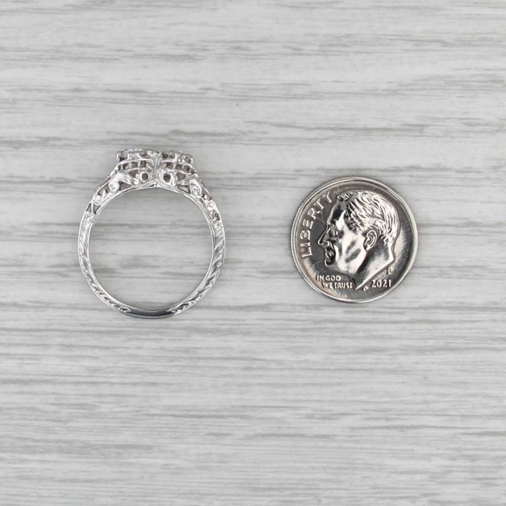 Vintage Art Deco 2-Diamond Filigree Ring 18k White Gold Size 6.75