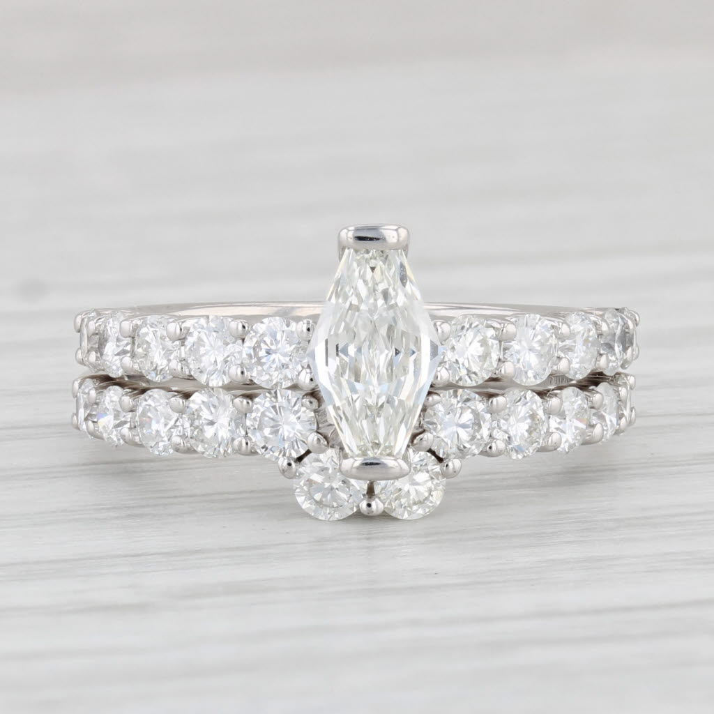 Light Gray 1.83ctw Diamond Engagement Ring Wedding Band Bridal Set 18k White Gold GIA
