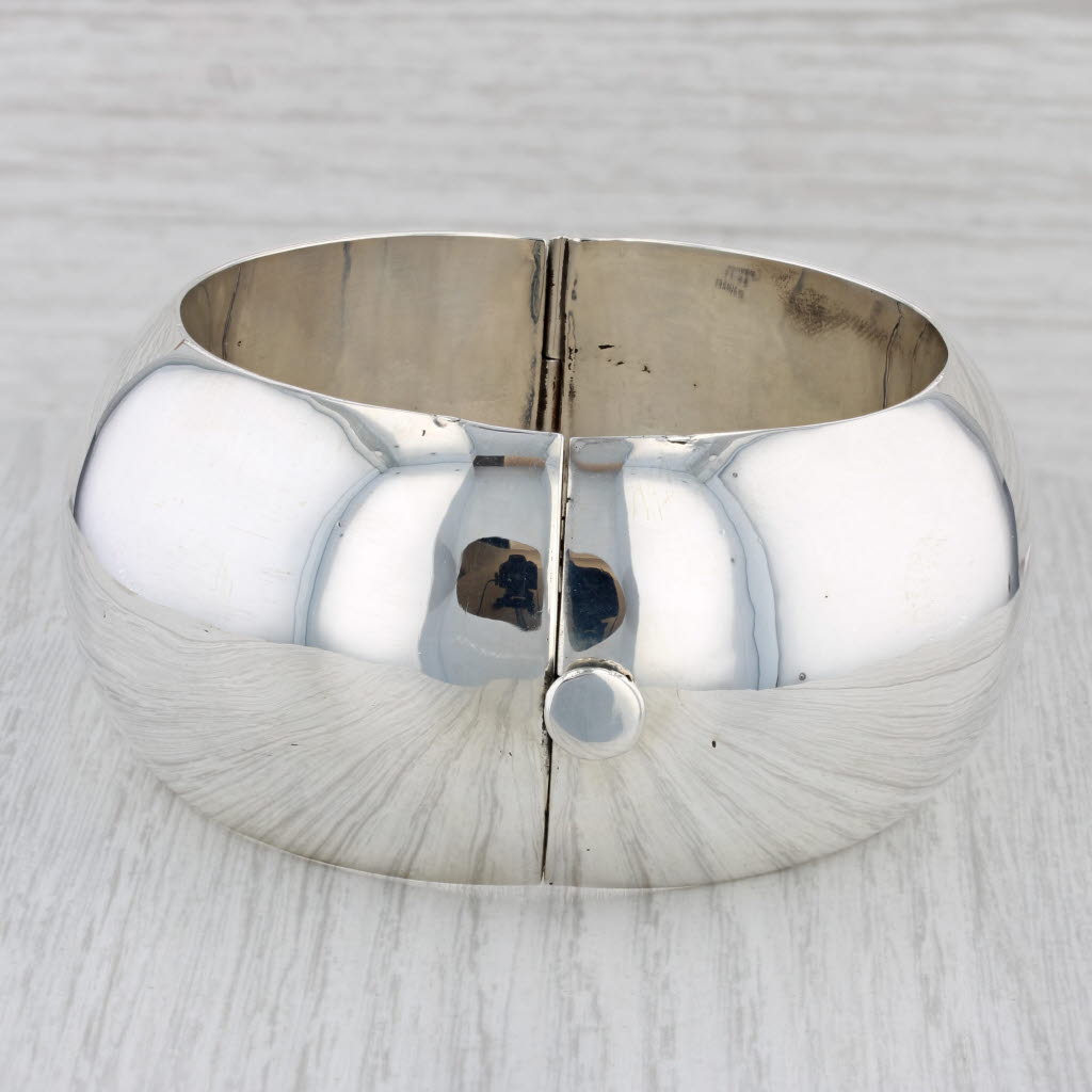 Gray Large Vintage Statement Bangle Bracelet 7.5" Sterling Silver Taxco Mexico