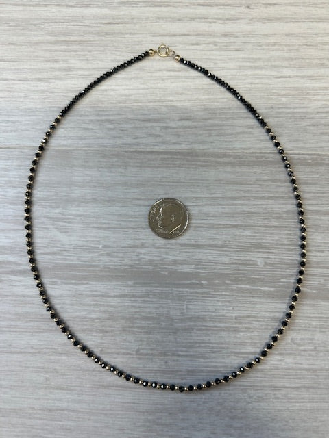 Dark Gray New Faceted Black Gold Bead Single Strand Necklace 14k Yellow Gold 16.25" 2.5mm