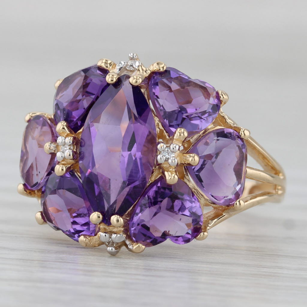 Gray 5.20ctw Amethyst Hearts Cluster Ring 14k Yellow Gold Size 7