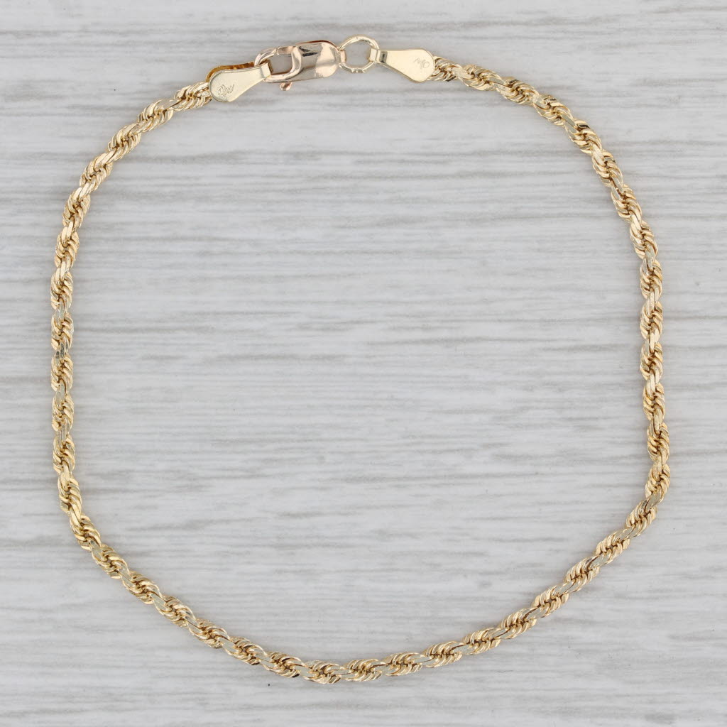 Gray Rope Chain Bracelet 10k Yellow Gold 6.75" 2mm