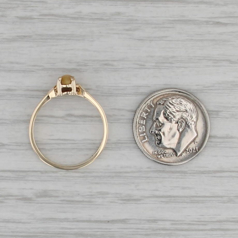 Tiger's Eye Cat's Eye Solitaire Ring 10k Yellow Gold Oval Cabochon Size 5.75
