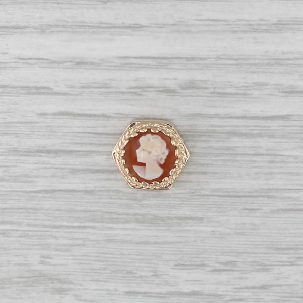 Carved Shell Cameo Slide Bracelet Charm 14k Yellow Gold Vintage Archer Hallmark