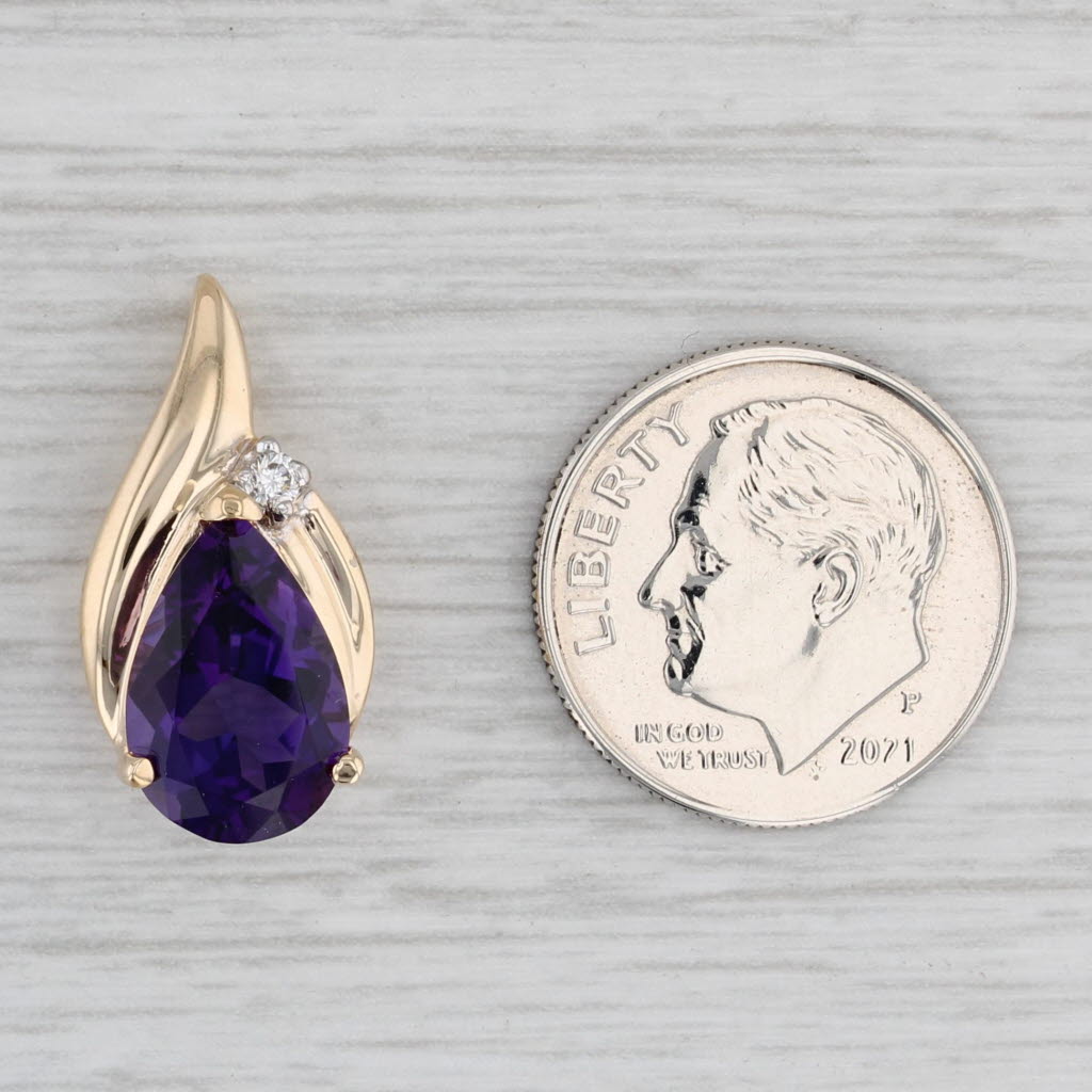 Light Gray 2.83ctw Amethyst Diamond Teardrop Pendant 14k Yellow Gold