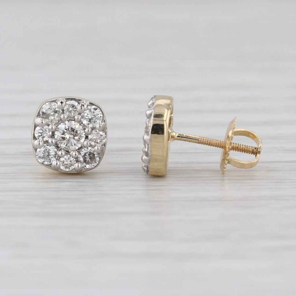 0.72ctw Diamond Cluster Stud Earrings 14k Yellow Gold Screw Back Studs