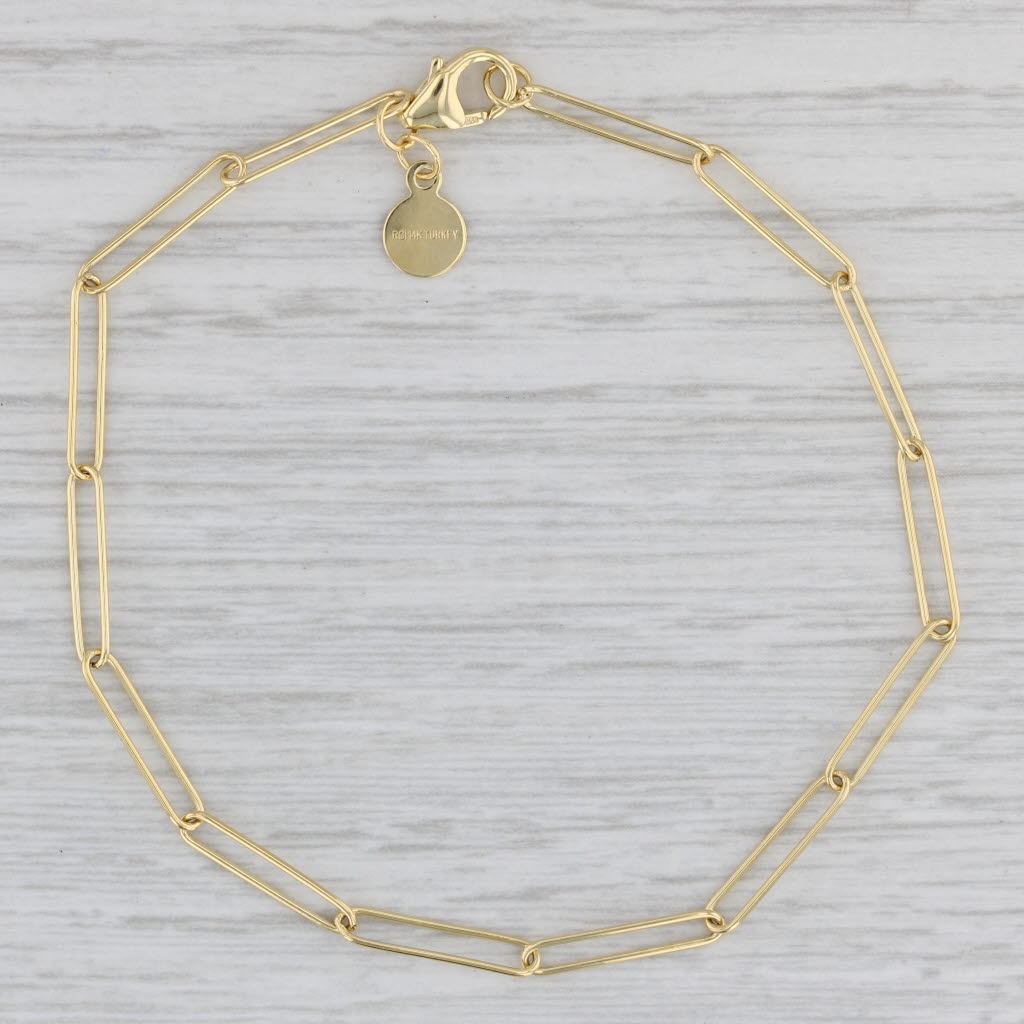 Gray New Petite Paperclip Chain Bracelet 14k Yellow Gold 7" 2.7mm
