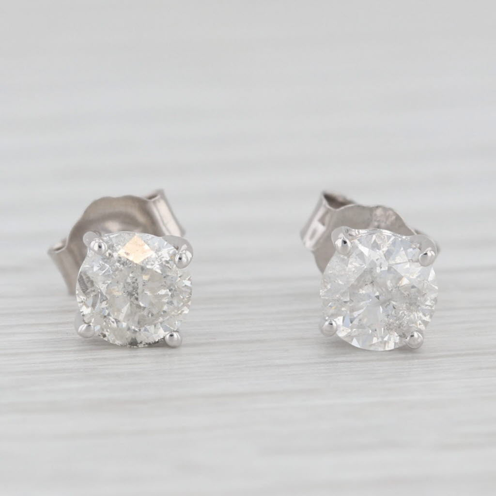 Light Gray 0.94ctw Diamond Stud Earrings 14k White Gold Round Solitaire Studs