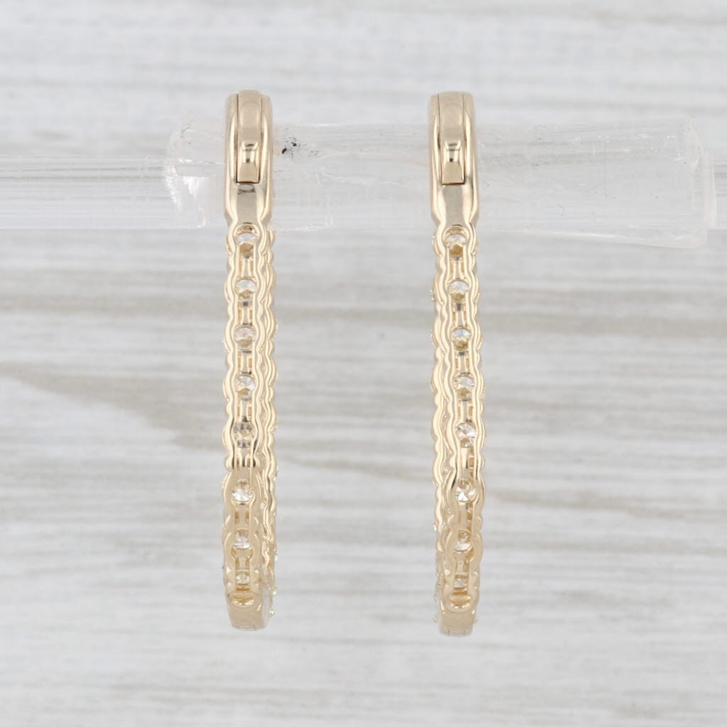 New 2ctw Diamond Inside Out Hoop Earrings 14k Yellow Gold Snap Top Oval Hoops