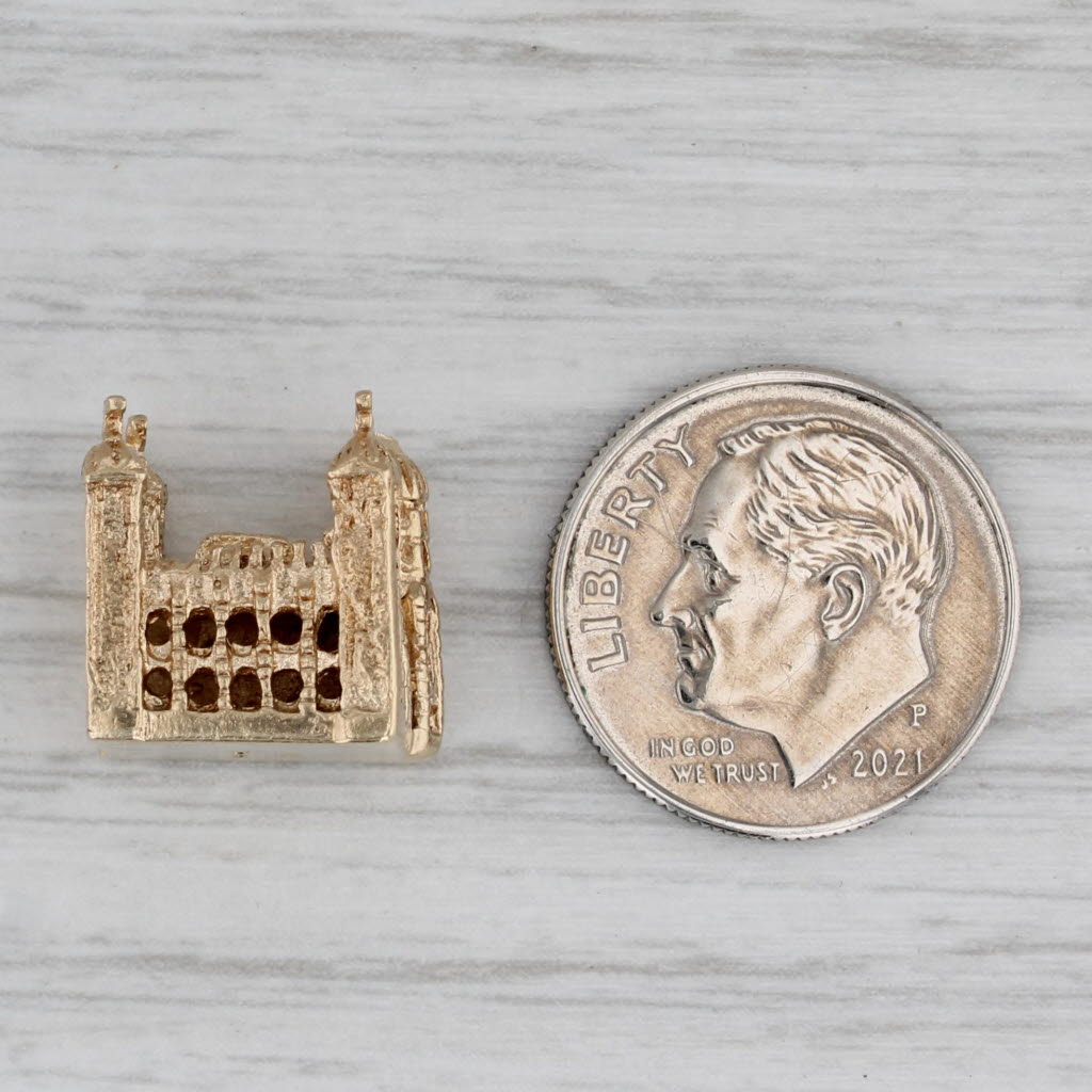 Gray Vintage Tower of London Charm 9k Gold British Souvenir Figurine Pendant AS IS