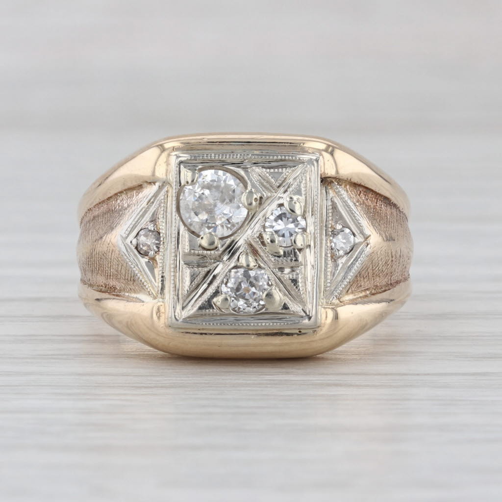 Vintage 0.65ctw Diamond Signet Ring 10k Yellow White Gold Size 10.75