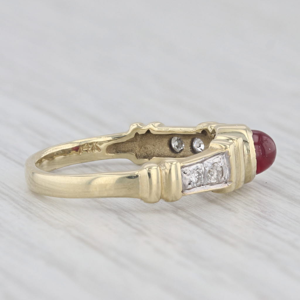 Light Gray Ruby Cabochon Diamond Ring 14k Yellow Gold Size 6.5