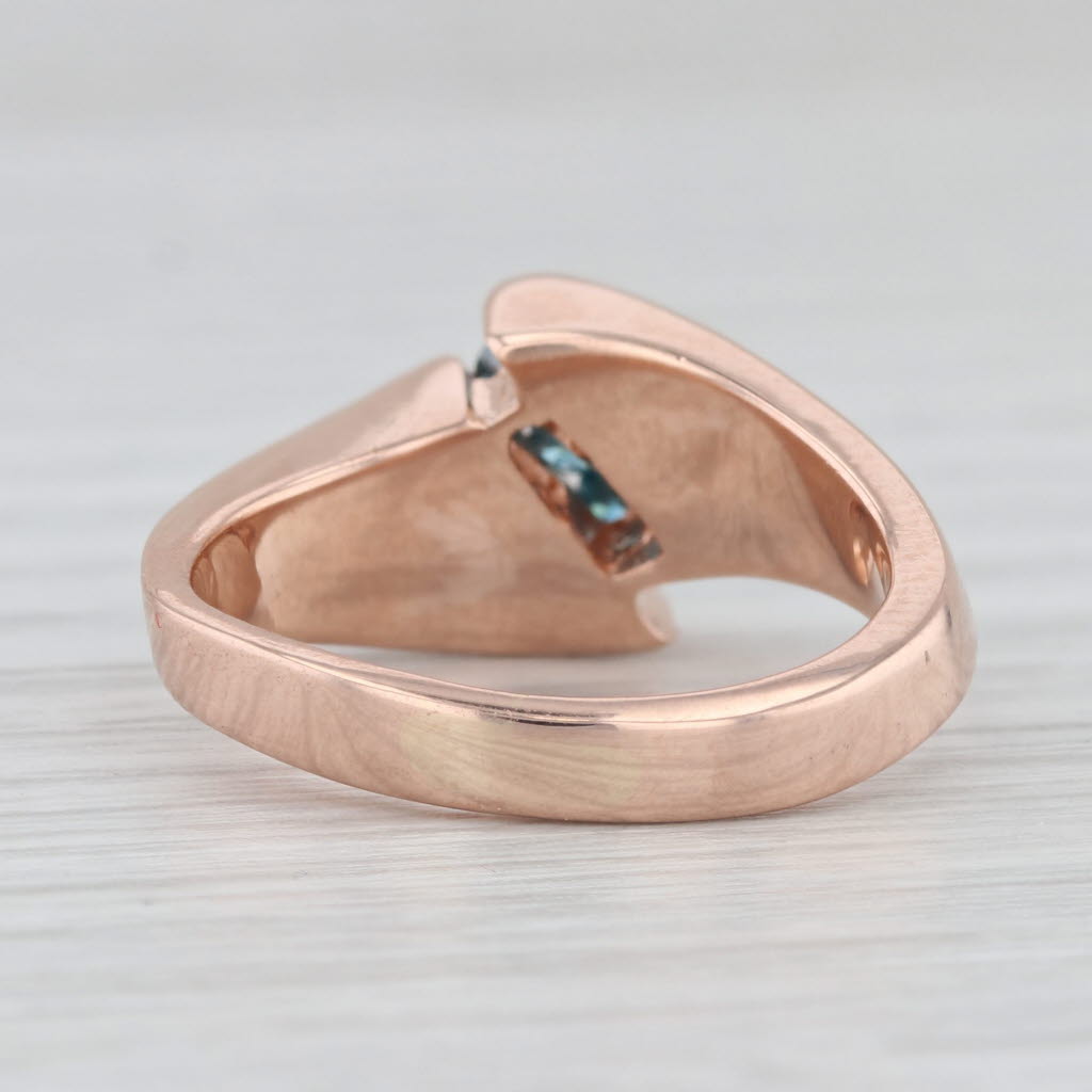 Light Gray Mother of Pearl Blue Diamond Bypass Ring 14k Rose Gold Size 6.5