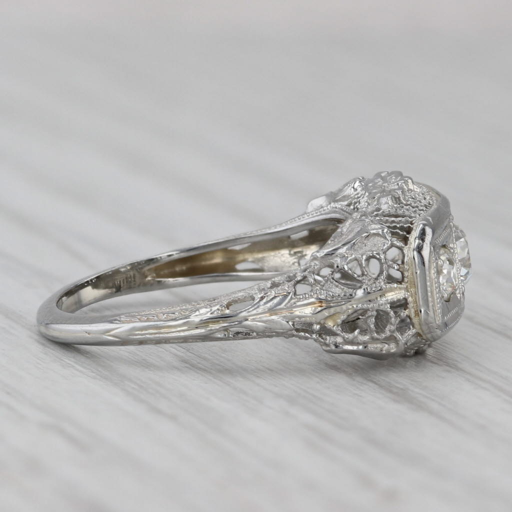 Gray Art Deco 0.41ctw Diamond 3-Stone Ring 18k White Gold Size 5.25 Old European