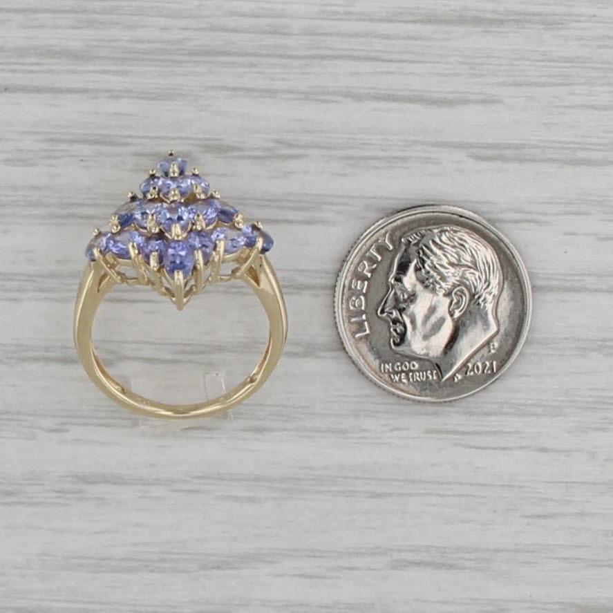 2.50ctw Marquise Oval Tanzanite Cluster Ring 10k Yellow Gold Size 5 Cocktail