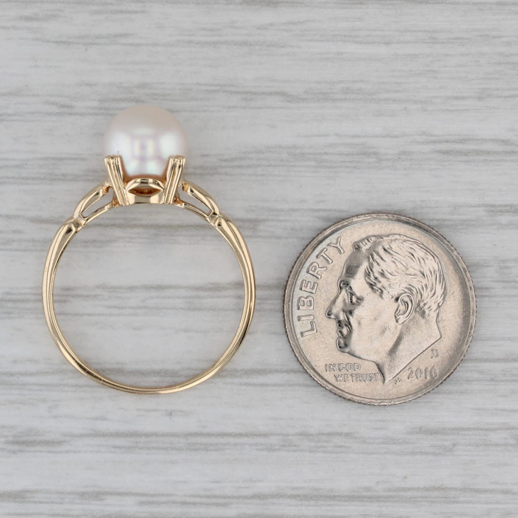 Gray Vintage 8mm Cultured Pearl Solitaire Ring 14k Yellow Gold Size 7