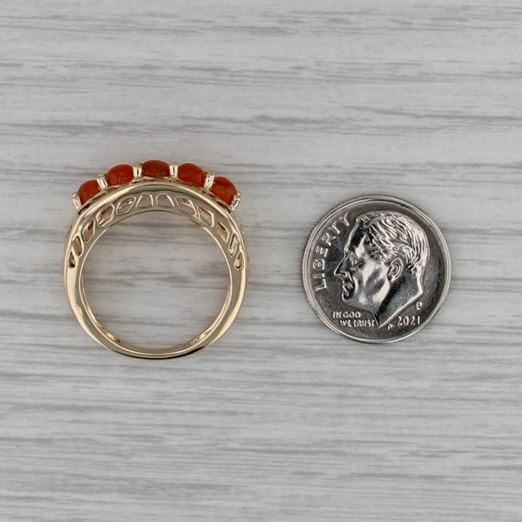 Orange Carnelian 5-Stone Ring 14k Yellow Gold Size 7