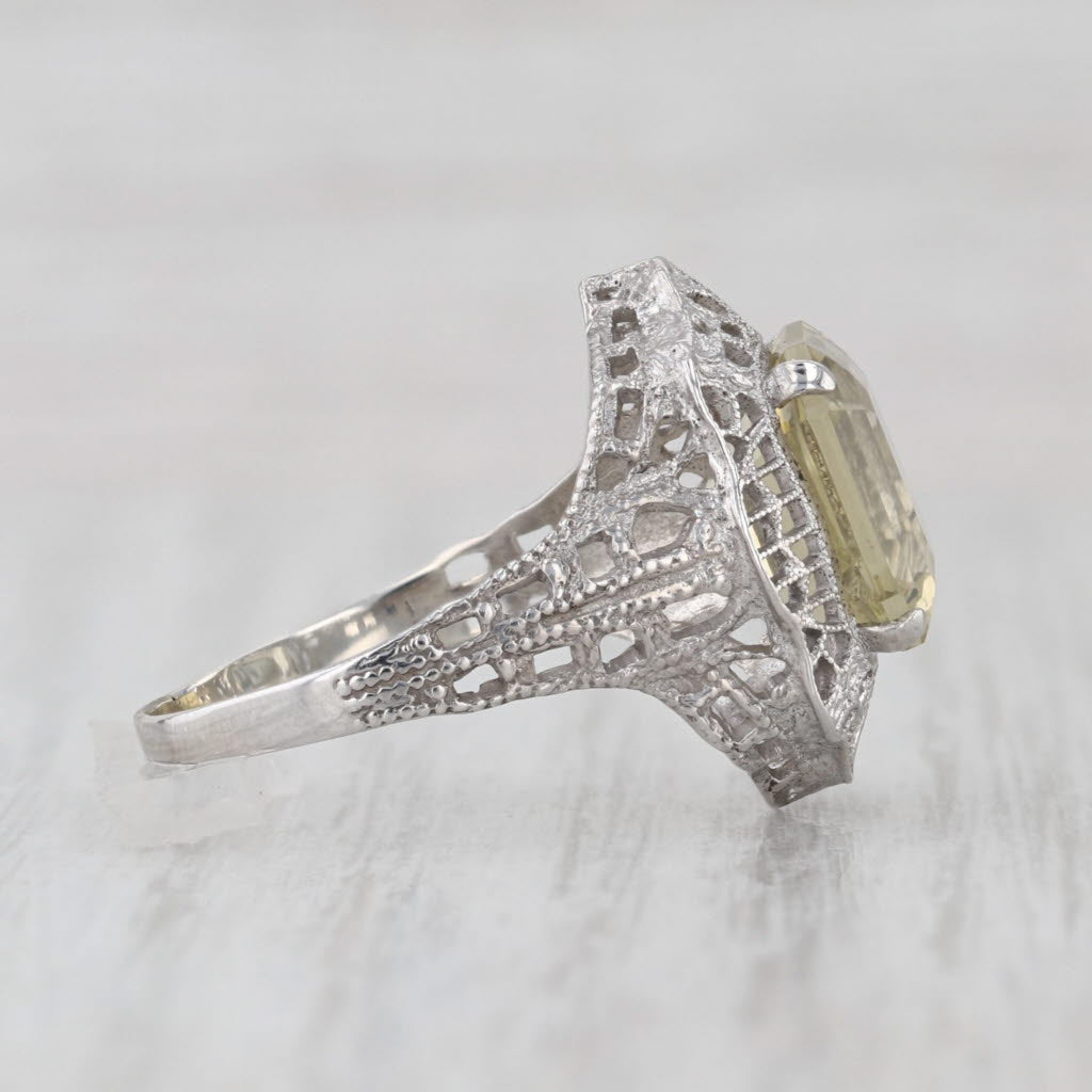Vintage 4.20ct Lemon Quartz Solitaire Ring Sterling Silver Filigree Size 7