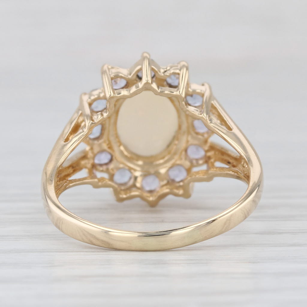 Oval Cabochon 1ctw Tanzanite Halo Ring 14k Yellow Gold Size 8.75
