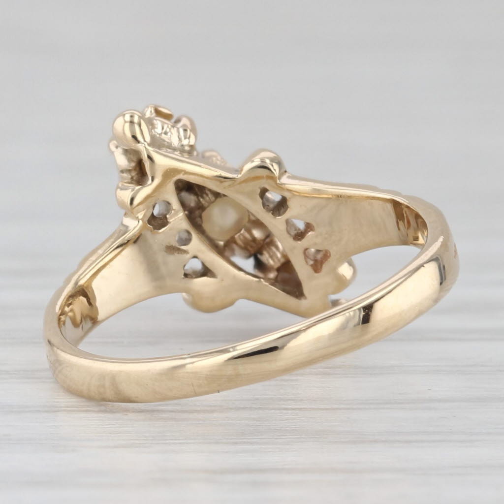 Gray Victorian 3-Stone Cultured Pearl Bypass Ring 14k Yellow Gold Size 4.5