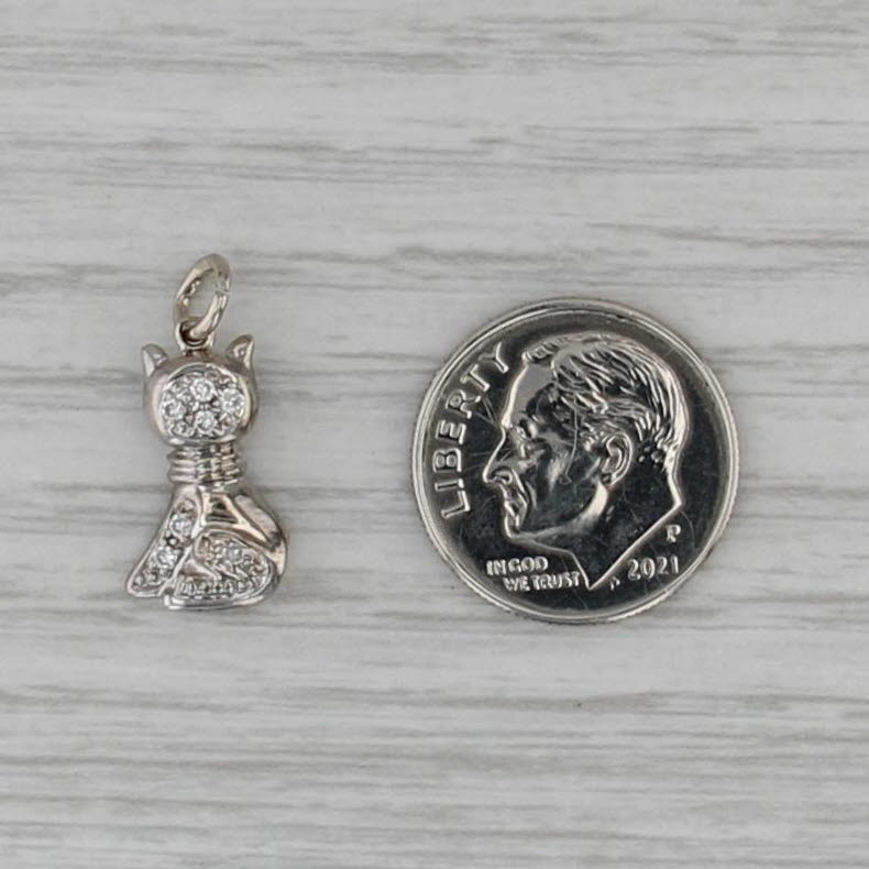 Diamond Cat Pendant 14k White Gold Small Kitten Charm