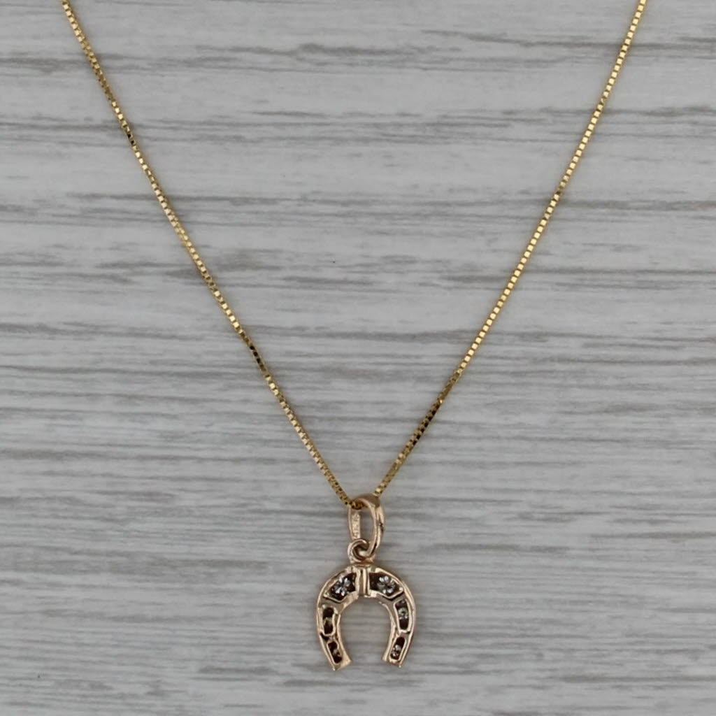 0.15ctw Diamond Horseshoe Pendant Necklace 14k Yellow Gold 17.75" Box Chain
