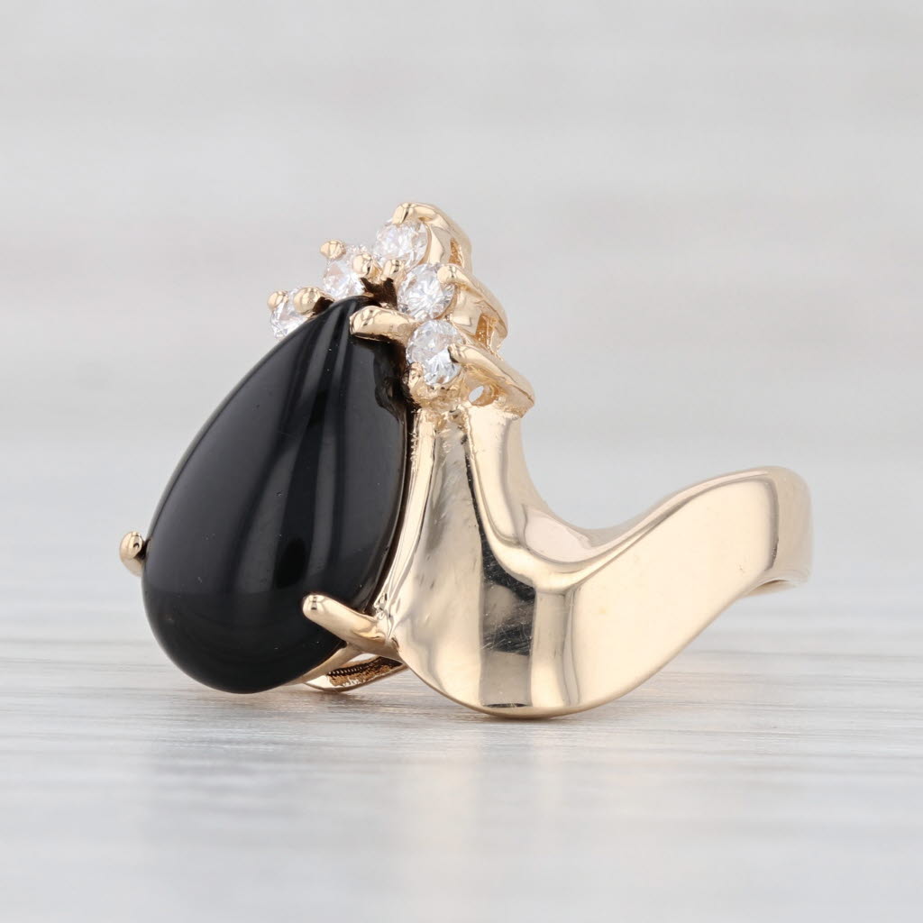 Light Gray Onyx Teardrop Diamond Ring 14k Yellow Gold Size 6.75 Bypass