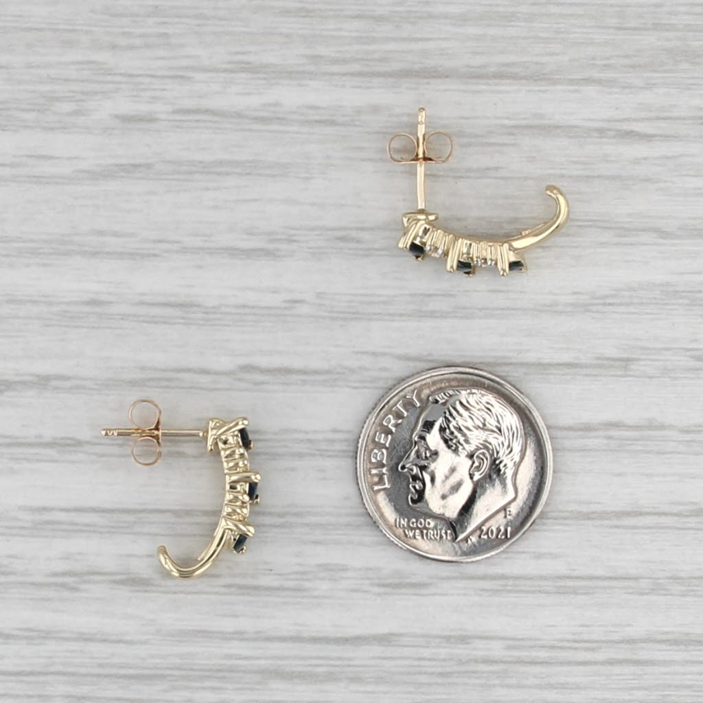 0.75ctw Blue Sapphire Diamond J-Hook Earrings 14k Yellow Gold
