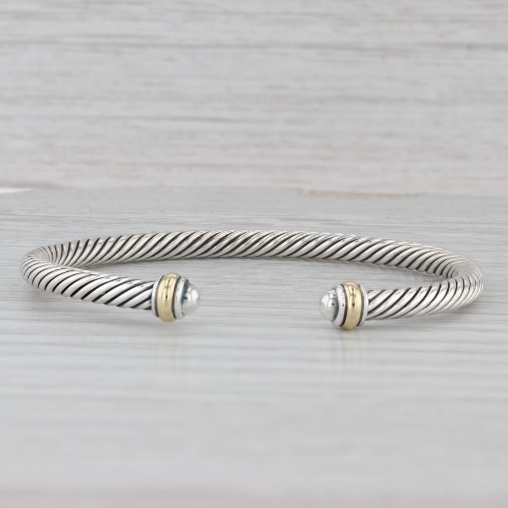 Gray David Yurman Classic Cable Cuff Bracelet Sterling Silver 18k Gold 6.75" 4mm