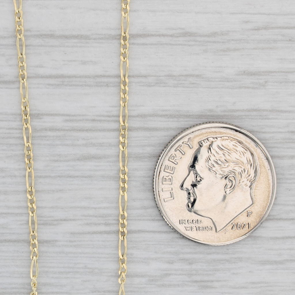Gray New Figaro Chain Necklace 14k Yellow Gold 16" 1.3mm