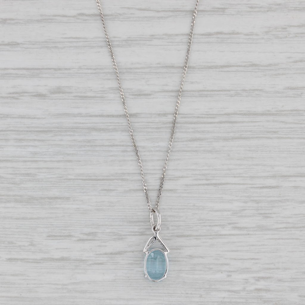 Gray 1.05ct Oval Aquamarine Solitaire Pendant 14k White Gold 15.75" Curb Chain Italy