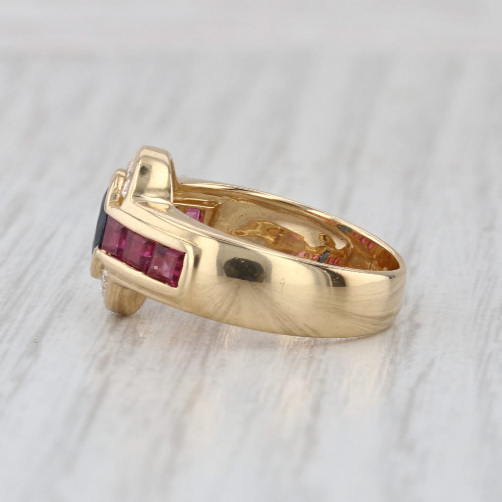 1.92ctw Blue Sapphire Ruby Diamond Ring 18k Yellow Gold Size 6