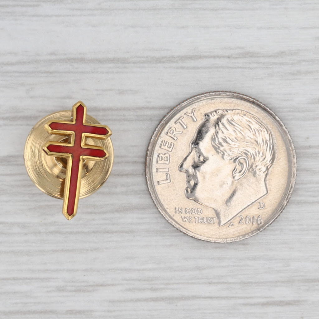 Light Gray Small Vintage Masonic Double cross Lapel Pin 10k Yellow Gold Enamel