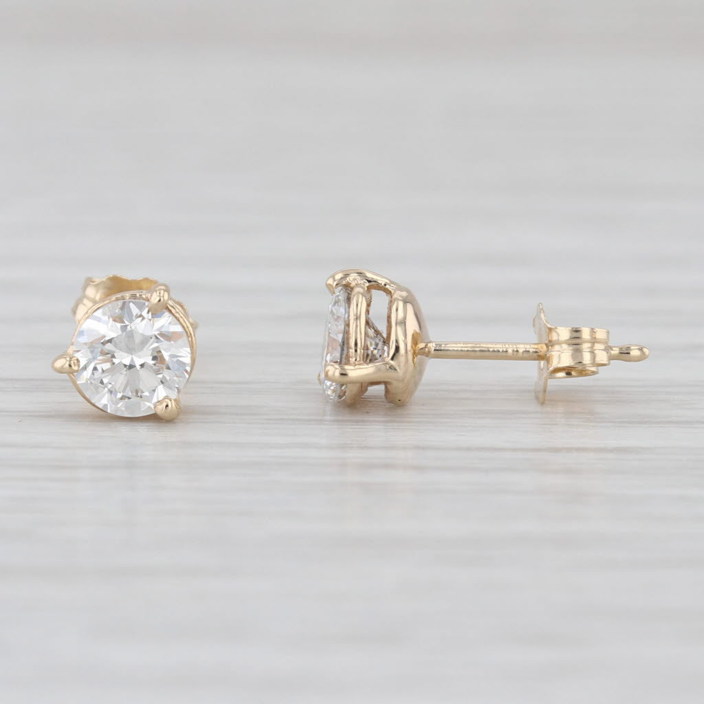 0.91ctw Round Diamond Solitaire Stud Earrings 14k Yellow Gold Studs