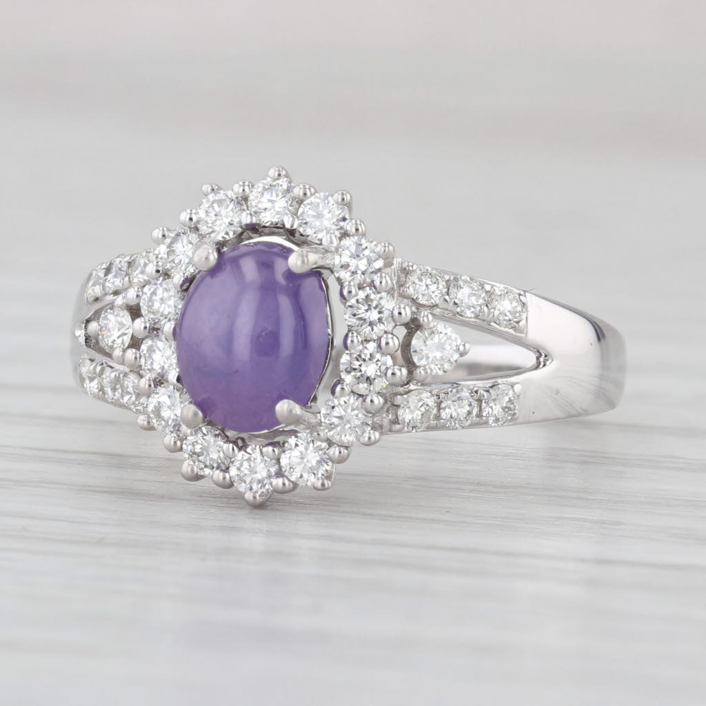 New 2.48ctw Purple Star Sapphire Diamond Halo Ring 14k White Gold Size 8.5