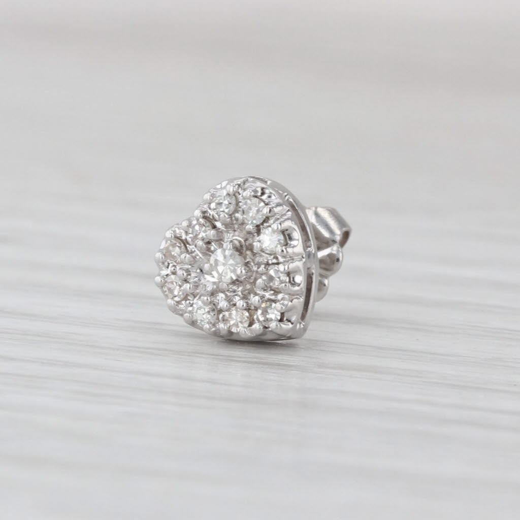 0.10ctw Diamond Cluster Single Stud Heart Earring 14k White Gold
