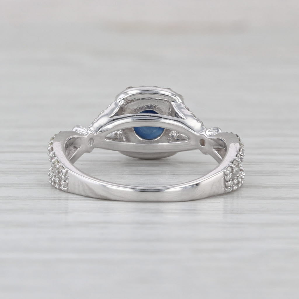 1.62ctw Blue Sapphire Diamond Halo Ring 14k White Gold Engagement Size 7