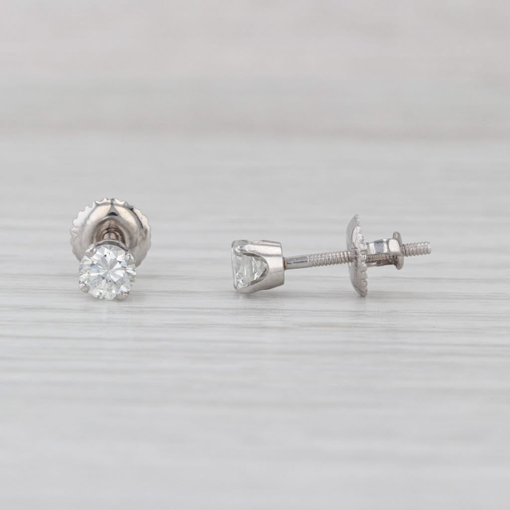 0.55ctw Diamond Stud Earrings 14k White Gold Round Solitaire Studs Screw Backs